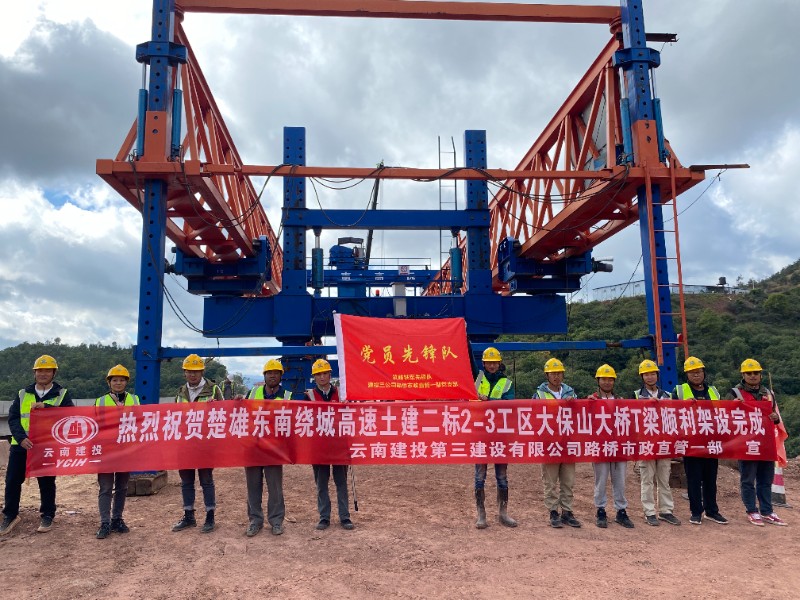 楚雄东南绕高速大保山大桥T梁架设完成